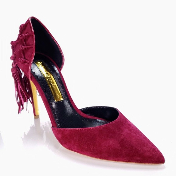 Rupert Sanderson Dewdrop Sangria Suede Heel Macrome D'Orsay Pump EU 37 / US 7 - Picture 4 of 6